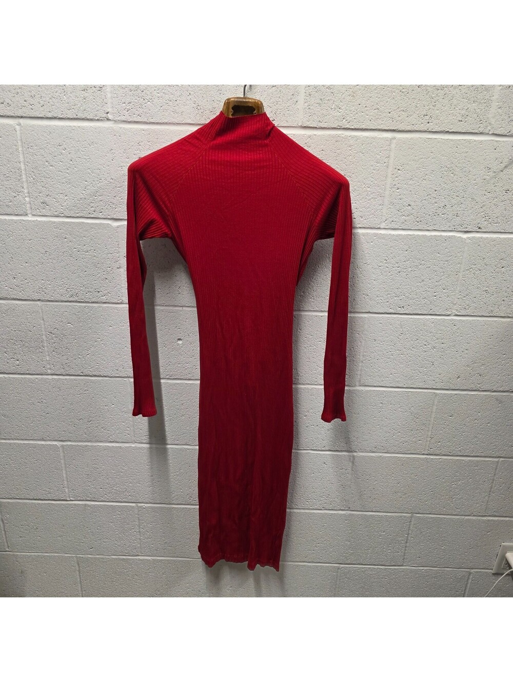 Enza Costa Viscose Rib Twist Back Long Sleeve Midi Dress Tomato Red S